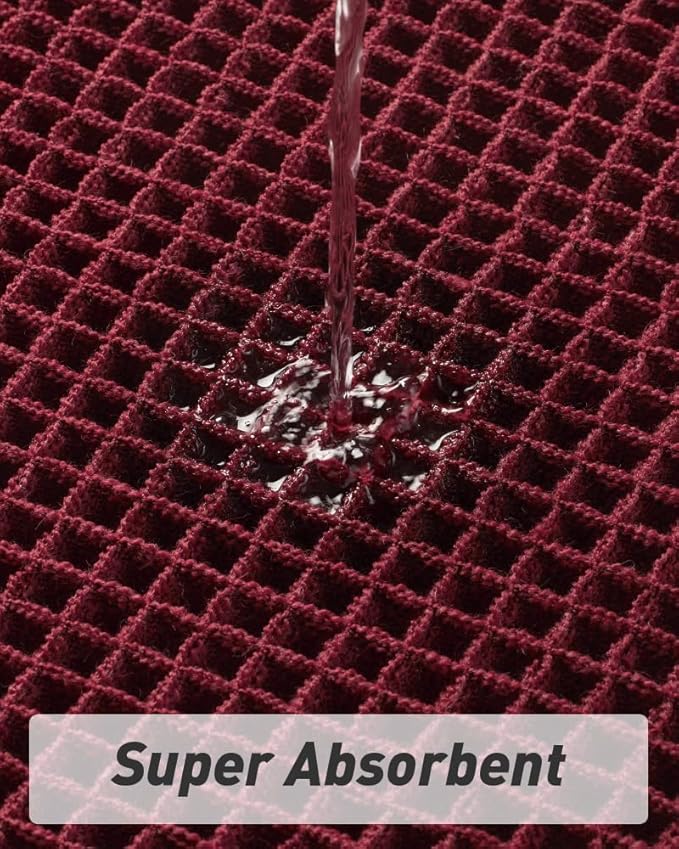 Upgraded Christmas Waffle Bath Mat, Super Absorbent Non Slip Bath Mats for Bathroom Floor, Machine Washable Bathroom Rugs with Tassels, Rubber Backed Bathroom Mats, Ultra Soft, 18" x 30", Burgundy