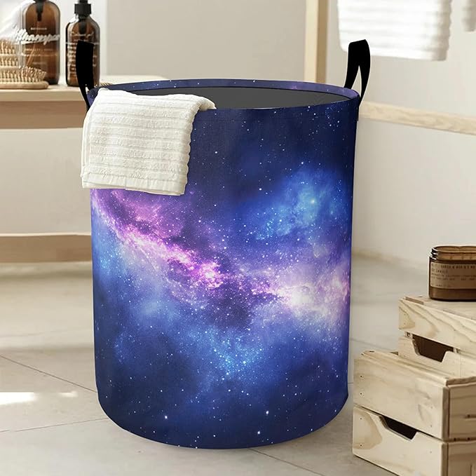 Laundry Basket,Psychedelic Starry Sky Large Canvas Fabric Lightweight Storage Hamper Organizer Dirty Clothes Collapsible Waterproof for College Dorms,Bathroom