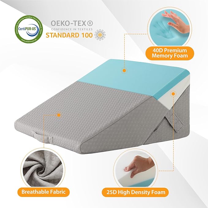 Bed Wedge Pillow for Sleeping, 9&12 Inch Adjustable Wedge Pillow Set for After Surgery, Triangle Pillow for Back Pain Relief, Leg Support, Acid Reflux, Gerd, Grey