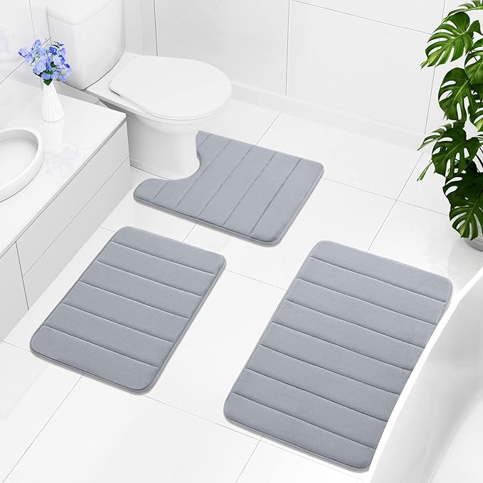 Buganda Memory Foam Bath Mat, 55" x 24", Ultra Soft and Non-Slip Bathroom Rugs, Water Absorbent and Machine Washable Bath Rug Runner for Bathroom, Shower, and Tub, Medium Grey