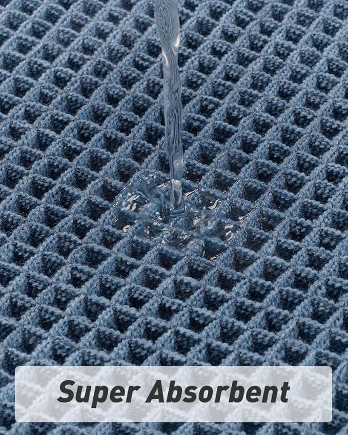 AMOAMI Upgraded Waffle Runner Rug Super Absorbent Non Slip Bath Mats for Bathroom Machine Washable Bathroom Runner Rug with Tassels, Ideal for Hallway Bedroom Laundry Room, 2'x 6'(24" x 72"), Blue