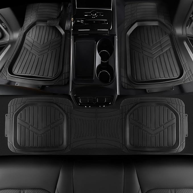Amazon Basics 4-Piece Heavy Duty PVC Floor Mats with Cargo Liner and Rear, Waterproof Trim To Fit Car Mats, Black