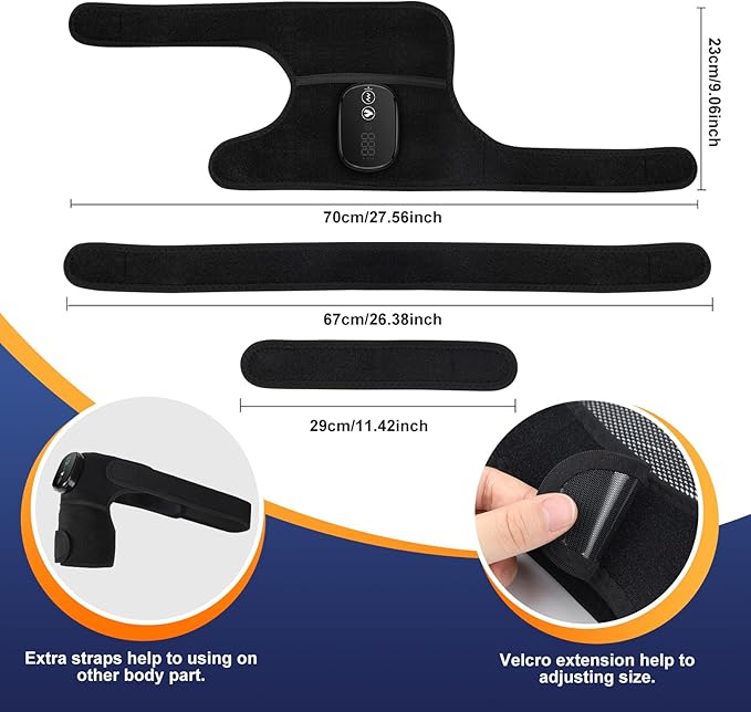 YUANBO Cordless Electric Heated Knee Massager, 3-in-1 Heated Knee Massager with Heat for Knee Elbow Shoulder Wrap with 3 Vibration & Heating Modes