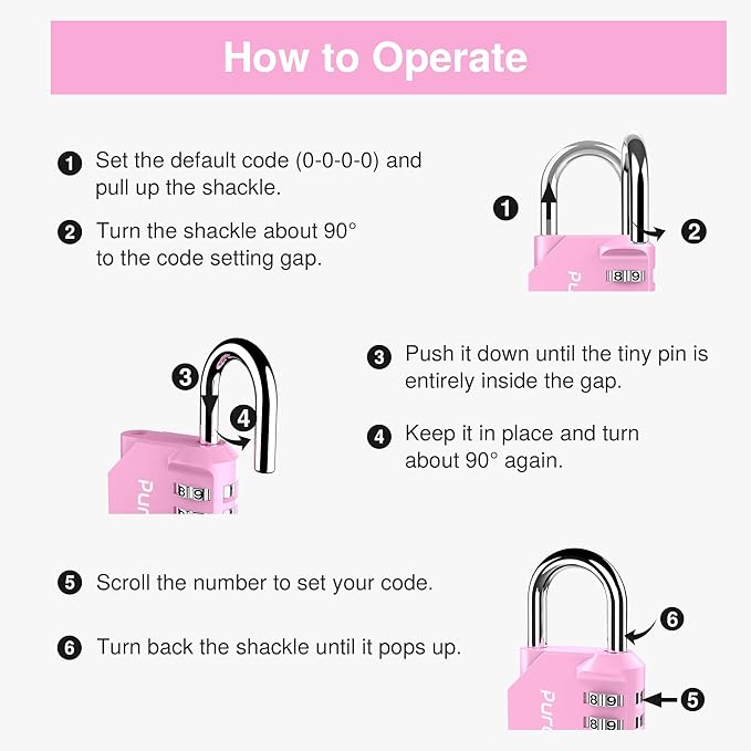 Puroma 1 Pack Combination Lock for Locker 4 Digit Outdoor Waterproof Padlock for School, Gym, Sports, Fence, Toolbox, Gate, Case, Outdoor, Hasp Storage (Pink)