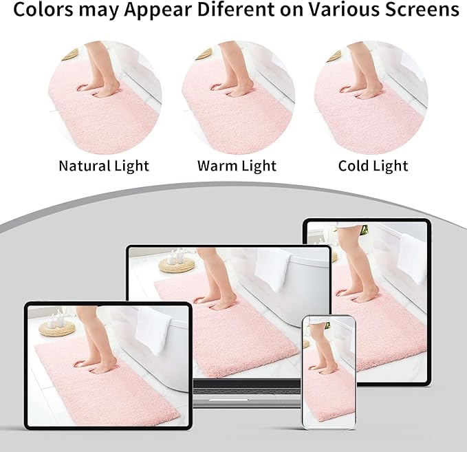 Pink Bathroom Rugs 24x36 Non Slip Fluffy Bath Mat for Bathroom Floor Washable Plush Luxury Bath Rug for Tub Soft Shaggy Absorbent Shower Sink Mat