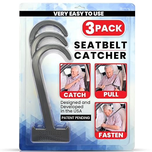 Seatbelt Catcher Seat Belt Aid Grabber - for Elderly & Disabled, Seatbelt Reacher Tool for Seniors with Back, Shoulder, or Elbow Injury, Easy Reach Mobility & Daily Living Aid, 3 Pack, Gray