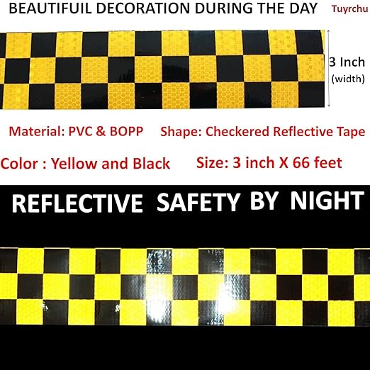 Yellow and Black Reflective Tape 3 inch X 66 feet, Outdoor Waterproof Hazard Conspicuity Warning Industrial Marking Tape
