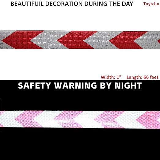 Industrial Reflective Tape Red and White Outdoor Waterproof 1 inch, High Visibility Hazard Conspicuity Safety Marking Tape (66 feet)