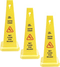 MATTHEW CLEANING 3 Packs 26” Caution Wet Floor Safety Cones for Indoors and Outdoors,Bright Yellow Caution Wet Floor Sign,4-Sided Bilingual Signs,Avoid Fall & Slip Accident