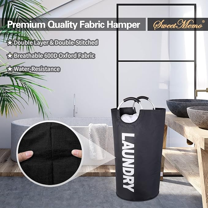 Extra Laundry Basket Large Collapsible Clothes Hamper Bag with Handles – Foldable Freestanding Laundry Sorter for Dirty Clothes in College Dorm, Apartment, or Laundry Room – 115L (Black)