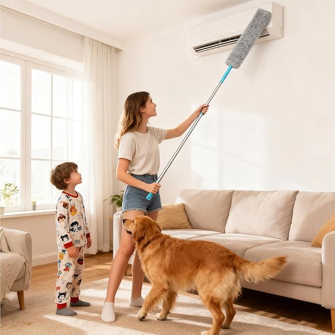 Retractable Gaps Dust Cleaner Cleaning Tools, Dust Brush Under Appliance with Extension Pole, Bendable, Washable Long Handle Duster for Sofa, Bed Bottom