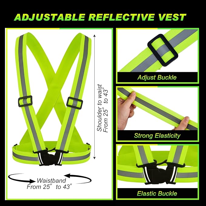 Hercicy 50 Pcs Reflective Vest High Visibility Safety Vests, Adjustable Running Gear Straps Lightweight Reflector for Construction (Yellow)