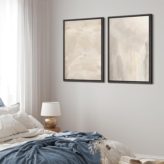 MUDECOR Framed Canvas Print Wall Art Abstract Neutral Tones Minimalist Earthy Color Palette Illustrations Modern Art Decorative Chic for Living Room, Bedroom, Office - 24"x36"x2 Black
