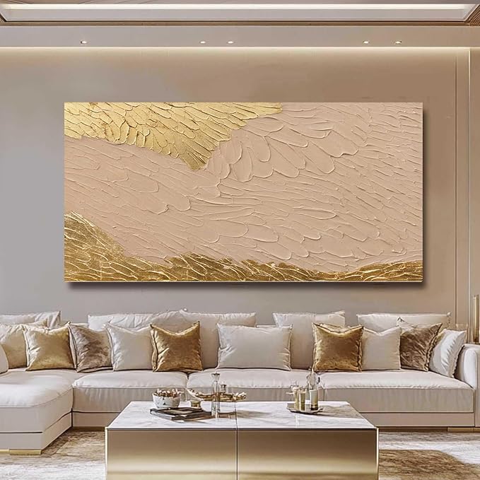SOUGUAN Abstract Large Canvas Wall Art Contemporary Wall Decorations Gold Artwork 29"x58" Decorative Painting for Living Room Office