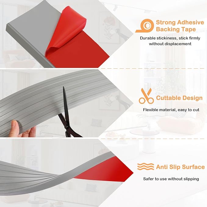 Threshold Ramps for Doorways Self-Adhesive Rubber Ramps for Door Threshold Rubber Door Threshold Ramp for Wheelchair Stroller Scooter Reducer Ramp (Gray, 2” Wide x 6.6' Long)