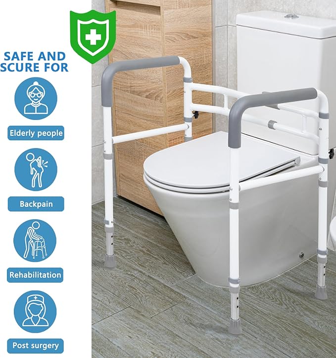Toilet Rails - Toilet Safety Rail for Elderly Adults - Adjustable Bathroom Toilet Handles - Toilet Safety Frame & Rails - Toilet Grab Bars for Senior, Handicap & Disabled,Fits Most Toilets