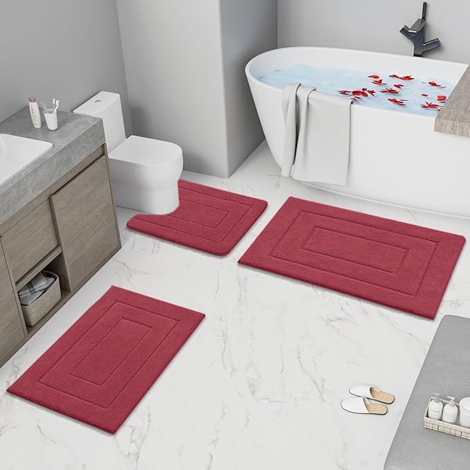 Buganda Bathroom Rugs, 30" x 20", Soft and Absorbent Microfiber Bath Rugs, Non-Slip Shaggy Shower Carpet, Machine Wash Dry Bath Mats for Bathroom Floor, Tub and Shower, Burgundy