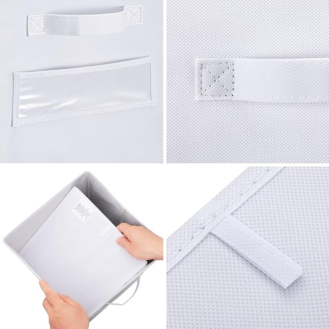 artsdi Fabric storage cubes (Set of 8) 11 Inch Cube Storage Bin, Cube storage with 8 Labels Window Cards & a Pen, Foldable cube Organizer bins,11x11 Storage bin, Cubby Organizer Boxes, White