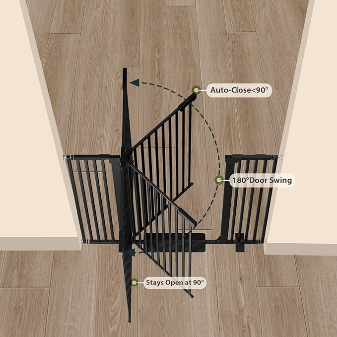 Extra Wide Baby Gate Fits 30-63 Inch Wide Opening, Toddler Pet Gate for Stairs Doorways Hallways Indoor, Walk Thru Large Long Dog Gates Pressure Mounted White