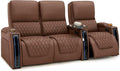 Seatcraft Apex Zero-Gravity CoolZero Italian Leather Home Theater Seating, Powered Headrest, Powered Lumbar, Powered Recline, Row of 3 Left Loveseat, Tobacco