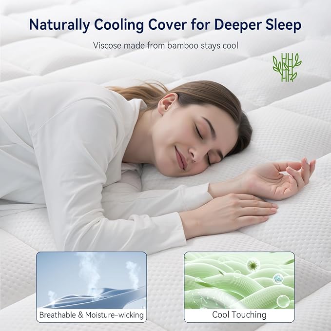 ELEMUSE 3 Inch Cooling Memory Foam Mattress Topper Super Olympic Queen, 2 Inch Pressure-Relief Memory Foam and 1 Inch Thick Soft Viscose Made from Bamboo Pillow Top for Hot Sleepers, Washable