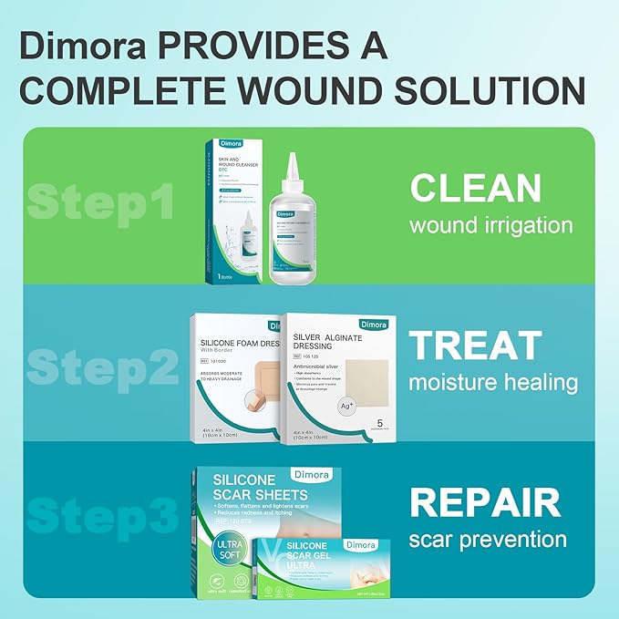Dimora Foam Wound Dressing 2"x5" Waterproof Silicone Bandages with Adhesive Border, Super Absorbent Breathable Wound Care Products for Sensitive Skin Pack of 5