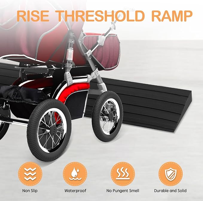 Threshold Ramps for Doorways Self-Adhesive Rubber Ramps for Door Threshold Rubber Door Threshold Ramp for Wheelchair Stroller Scooter Reducer Ramp (Black, 3” Wide x 10' Long)