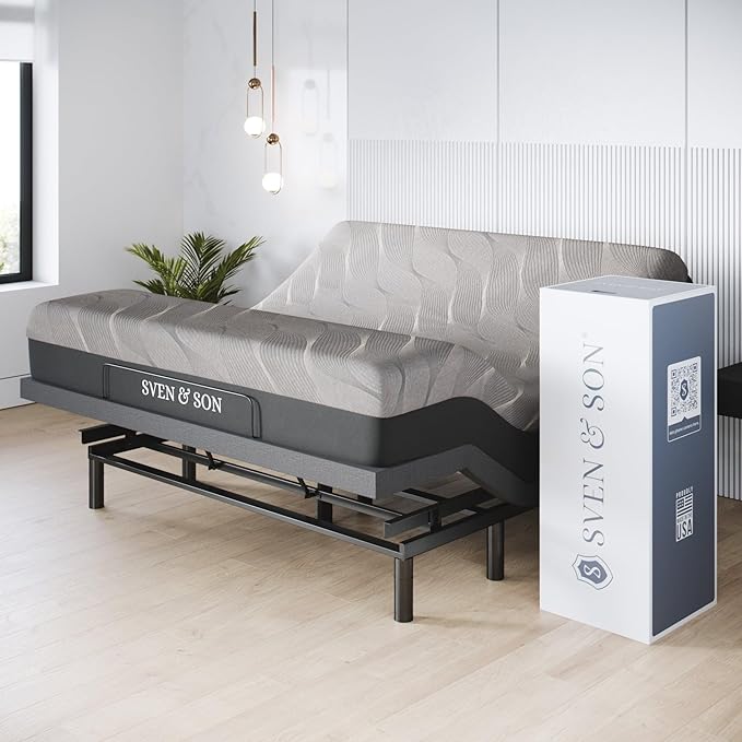 Sven & Son Harmony Adjustable Bed Base, Head and Foot Lift, Massage, Under-Bed Lights, USB, Gel Memory, Zero Gravity Smart Frame - King + 14 inch Hybrid Spring Matt (Medium Soft)
