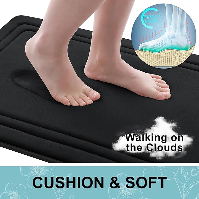 Grandaily Memory Foam Bath Mat Rug 59x20, Ultra Soft, Non-Slip and Absorbent Bathroom Rugs, Machine Wash Dry, Comfortable Bath Carpet for Bathroom Floor, Tub and Shower, Black