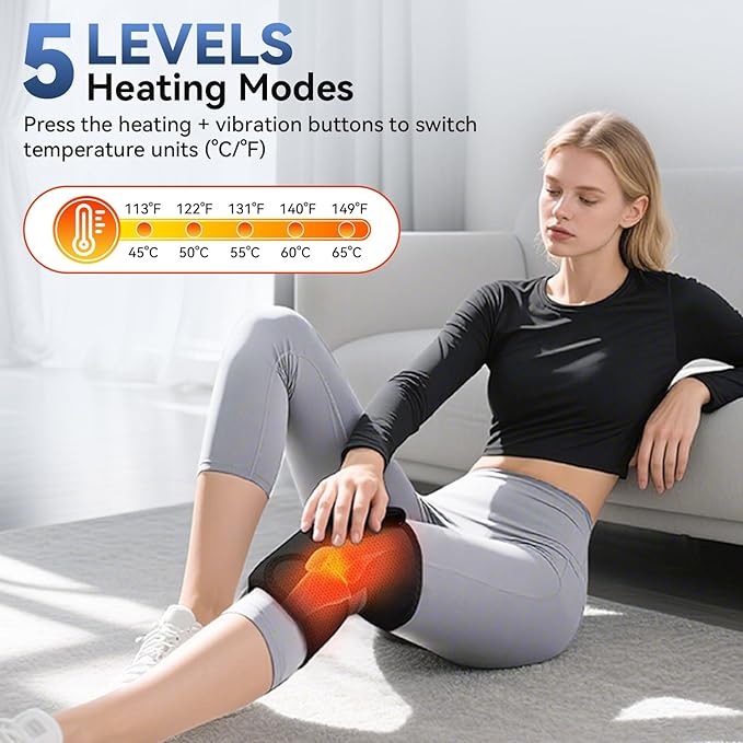Heating Pad for Knee, Knee Massager with Heat, 3-in-1 Foot Massager with Heated for Knee/Shoulder/Elbow, 5 Heat Levels and 5 Vibration Modes, Adjustable Size, Gift for Mom/Dad
