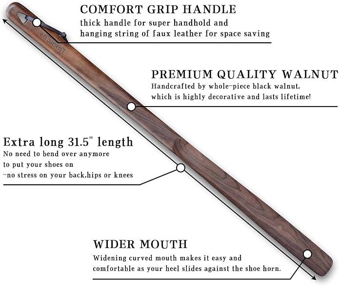 Luxdecor Long Handled Wooden Shoehorns-24in Wooden Long Handle Shoe Horn for Seinors Men Boot Jack Shoe Helper for Women
