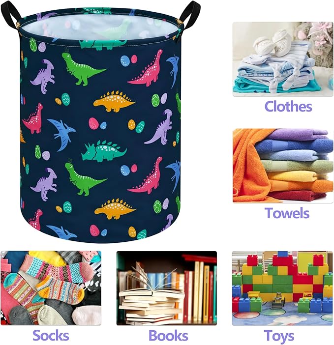 19.7 Inch Round Dinosaur Pattern Laundry Clothes Hamper Laundry Basket with Handles,Storage Organizer Bins Laundry Gift Basket for Room, Bedroom Decor
