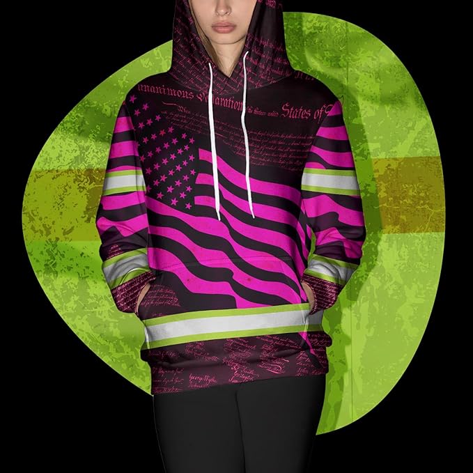 US Flag High Visibility Hoodie for Men Reflective Hoodie Safety Workwear for Worker Runner Patriotic ACC02