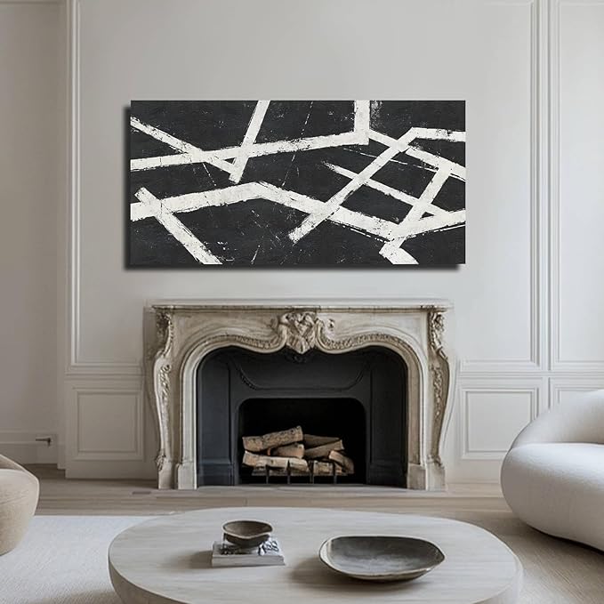 Artexist Black Wall Art Abstract Wall Decor White Pictures for Home Minimalist Pictures Photo Prints Wall Hanging 29"x58"