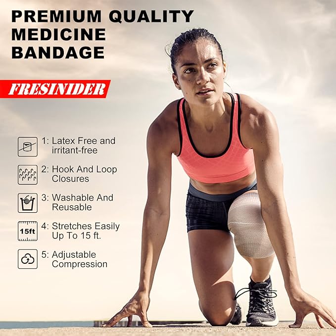 FRESINIDER Premium Elastic Bandage Wrap, 4 Pack 6" × 4.5 Yards (13.5 ft) Cotton Latex-Free Compression Wrap with Touch Closure, Reusable Support Bandage for Sports, Exercise, and Daily Joint Support
