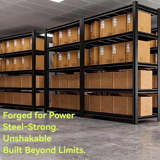 55.12" W Father&I 5-Shelf- Storage Rack Industrial Metal Adjustable Garage/Kitchen Shelves Heavy-Dudy Shelving Units Steel Organizer System for Basement/Shed, 84" H*55.12" W*24" D*, Black