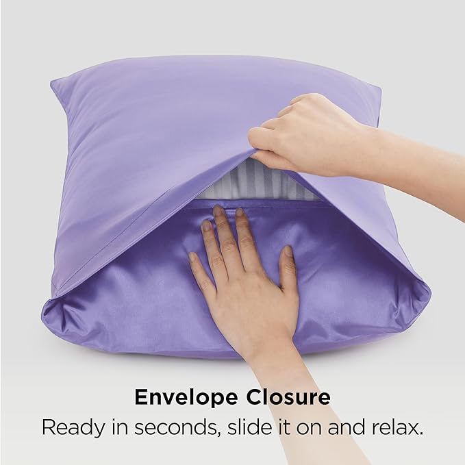Bedsure King Size Satin Pillowcase Set of 2 - Lilac Silky Pillow Cases for Hair and Skin with Envelope Closure, Similar to Silk Pillow Cases, Gifts for Women Men, 20x36 Inches, 2pcs