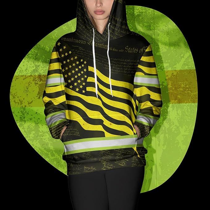 US Flag High Visibility Hoodie for Men Reflective Hoodie Safety Workwear for Worker Runner Patriotic ACC02