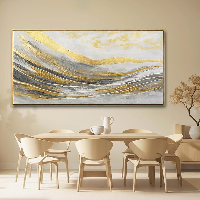 Gold Home Wall Decor Line Canvas Wall Art Vintage Artwork 29"x58" Large Poster for Living Room Office Kitchen Pictures