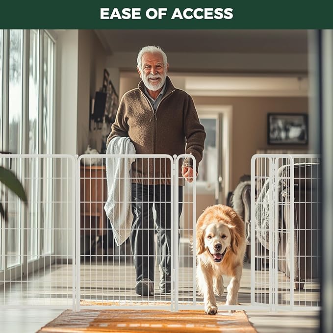 FXW Dog Gate Extra Wide Designed for Indoor Use, Adjustable Width Up to 219-inch Wide (45" H 8 Wire Panels for Large Dogs), White