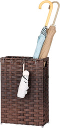 Rattan Umbrella Stand, Umbrella Holder for Entryway, Hand Woven Umbrella Rack Organizer Freestanding, with a Detachable Drip Tray, 4 Hooks, 11.8" L x 5.5" W x 16.5" H