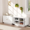 Fluted Shoe Storage Bench, 63" W Long Entryway Bench with Sliding Door, Mud Room Benches with Seat, Upholstered Wooden Rack Organization for Living Room, Apartment, Dorm, Oak, Natural2PCS