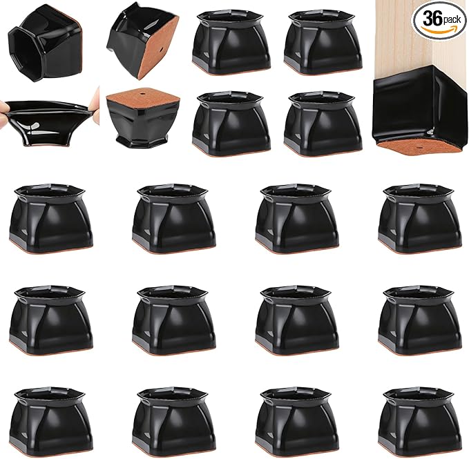 CHUNZEXI 36 Pack Square Chair Leg Floor Protectors for Hardwood Floors, Silicone Felt Covers Pads Caps, Protect Wood Furniture Feet Floors Noise Reduce and Scratch (Square X-Lager & Black)