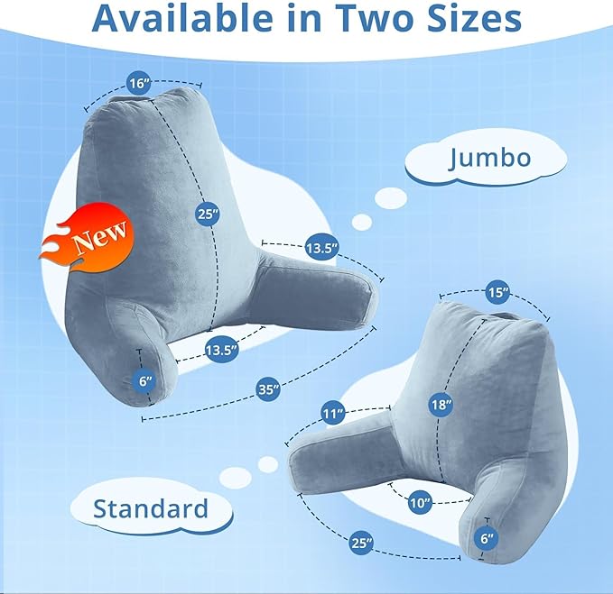 Sasttie Reading Pillow for Sitting in Bed Adult, Back Pillow for Bed Sitting Up, Backrest Back Support Chair Pillow, College Dorm Essentials for Girls and Boys, Greyish Blue Standard