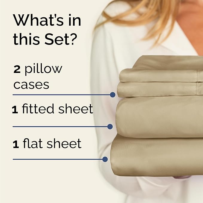 Twin 4 Piece Sheet Set - Cooling & Breathable Bed Sheets - Hotel Luxury Bed Sheets for Women, Men, Kids & Teens - Comfy Bedding with Deep Pockets & Easy Fit - Soft and Wrinkle Free - Twin Beige Sheets