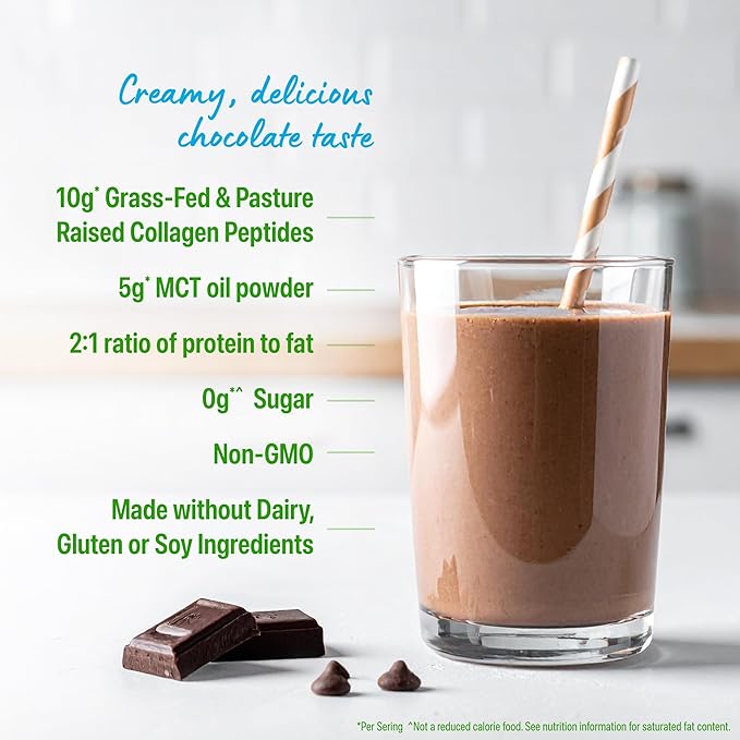 Orgain Keto Collagen Protein Powder, Chocolate - 10g Grass Fed Hydrolyzed Collagen Peptides for Women & Men, Type I & III, 5g MCT Oil - Hair, Skin, Nail, & Joint Support, Non-GMO, Gluten Free - 0.88lb