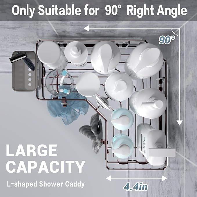 Shower Caddy Corner Organizer: 2Pack Adhesive Shower Shelf Essentials - No Drilling Stainless Steel Bathroom Storage Rack with Hooks and Toothpaste Holder - Shower Accessories