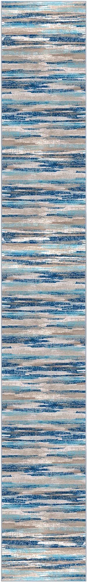 Modern Abstract Runner Rug 3x18, Blue Washable Long Kitchen Runner Non-Slip Soft Hallway Rug Runner Ultra Thin Print Faux Wool Carpet for Entryway Bedroom Laundry Room Indoor Home Decor