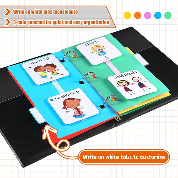 Ctosree 246 Pcs Communication Book Small Tools for Visual Schedule Picture Cards Include 3 Ring Binder Dividers 100 Adhesive Labels 5 Card Dividers for Kids ADHD(Mixed Color)
