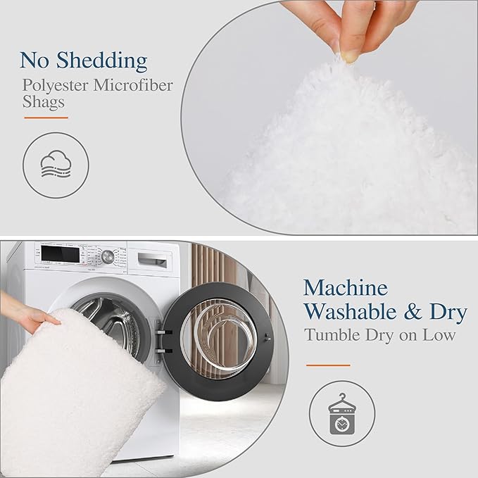 Walensee Bathroom Mat Non Slip (16 x 24, Ivory) Water Absorbent Soft Microfiber Shaggy Mat Machine Washable Thick Plush Rugs for Shower